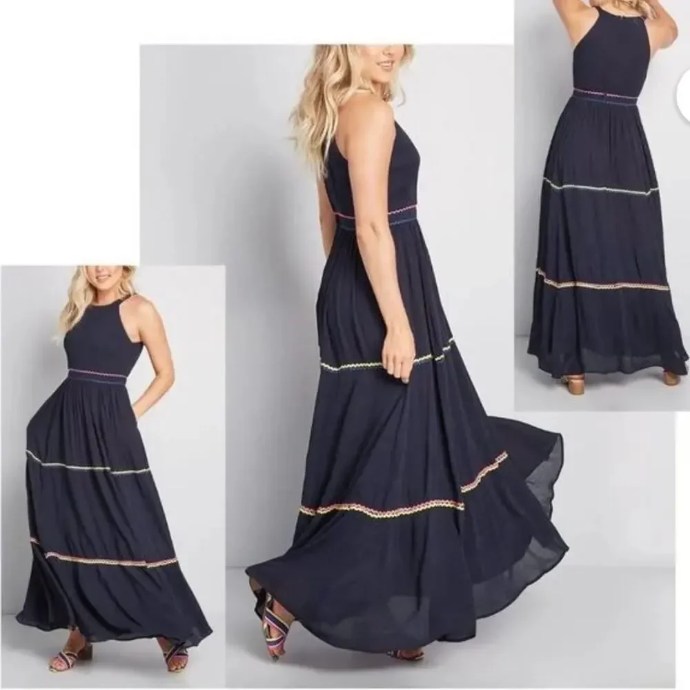 Modcloth Maxi Dress Blue Ribbon Accent BNWOT - Picture 1 of 11